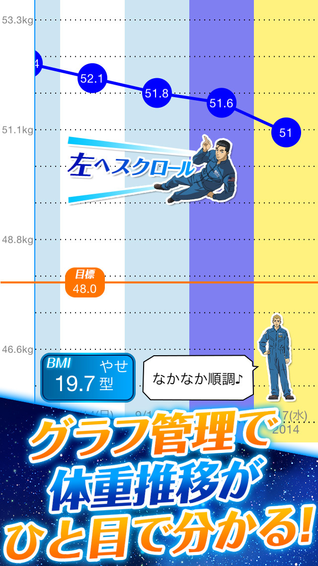 宇宙兄弟#ダイエット　毎日の体重を宇宙一簡単に記録できる体重管理アプリのスクリーンショット_3