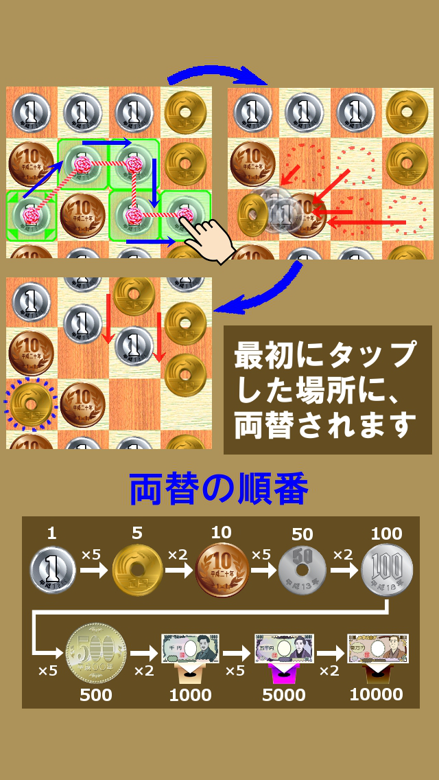 パズ銭 ～スワイプで両替パズルのスクリーンショット_2