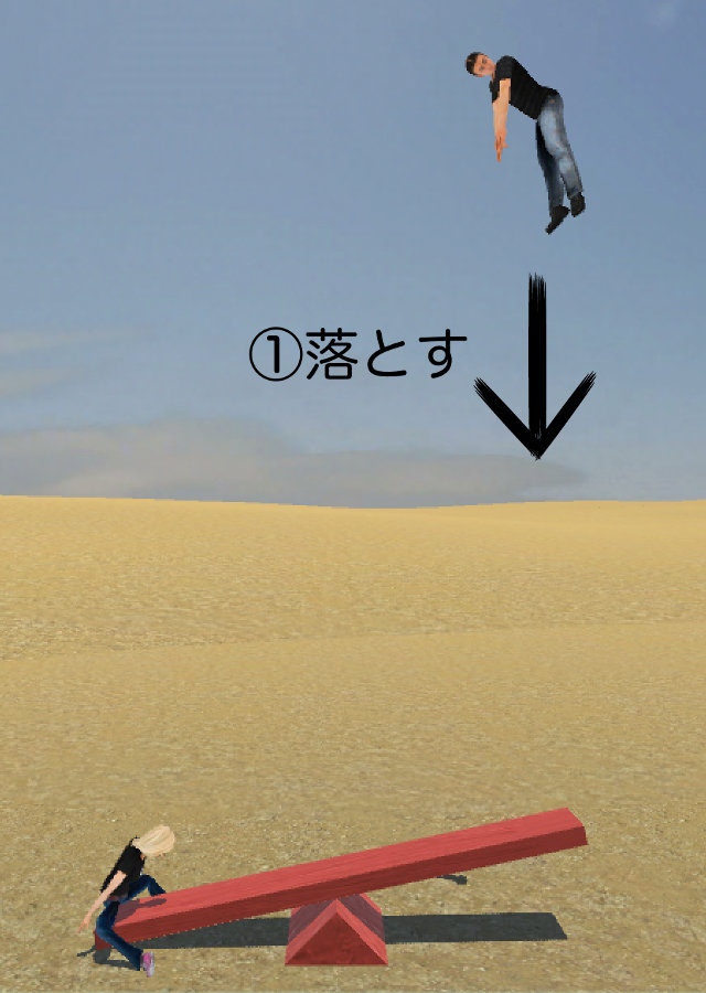 空から人をシーソーに落とした時、逆側の人は何メートル飛ぶのか？のスクリーンショット_1